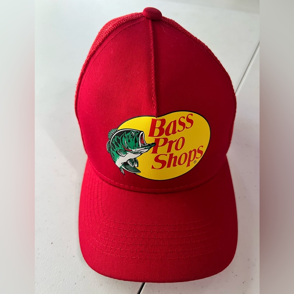 Bass Pro Shops Hat Cap Snap Back Adjustable Men Red Mesh Trucker Fishing…